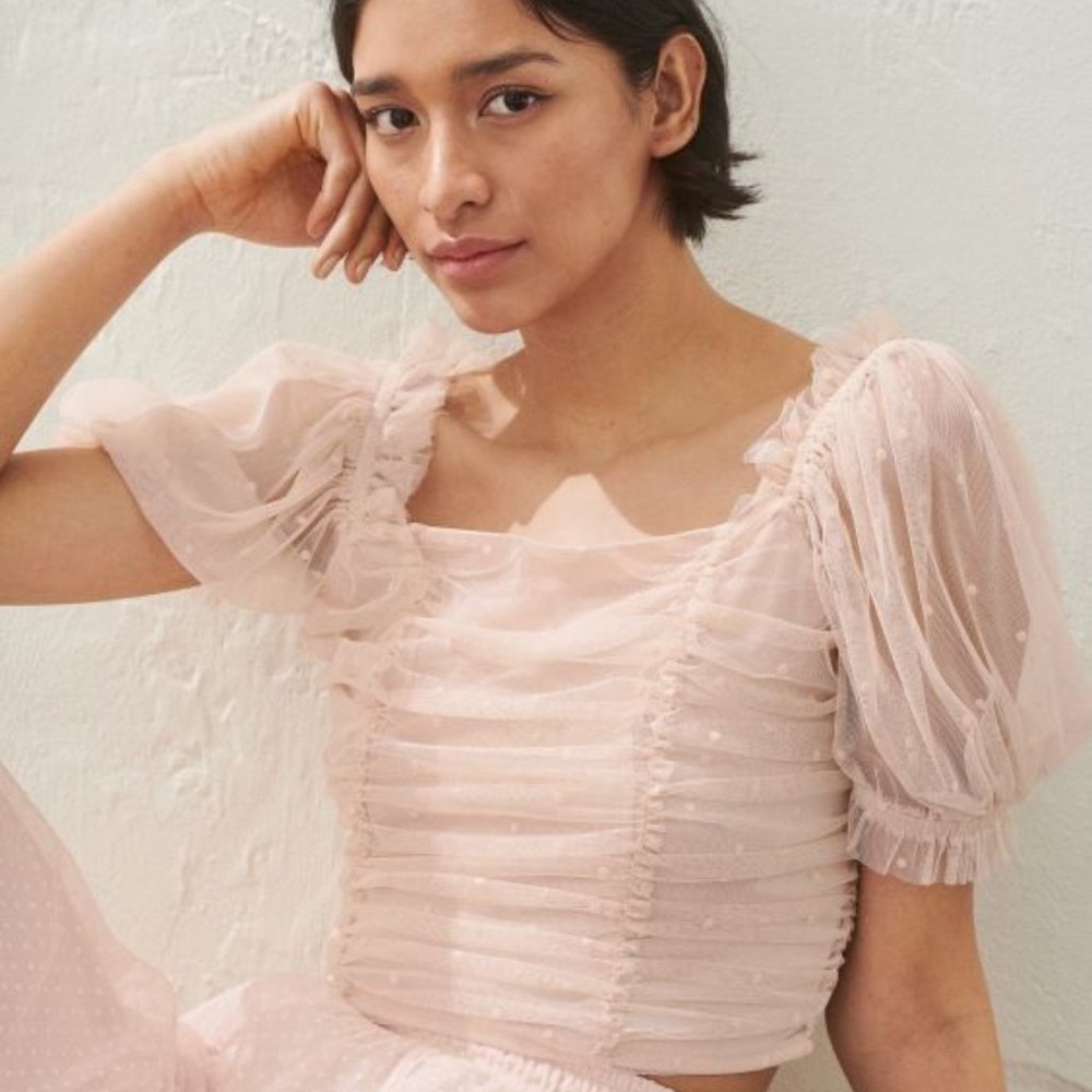 NWOT Puff-sleeved Mesh Top - Picture 1 of 5